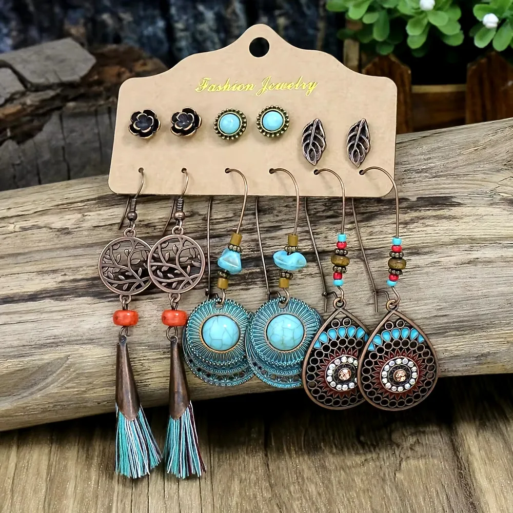 Conjunto 6 Pares de Brincos Boho Vintage - Natureza Moderna