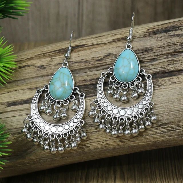 Par de Brincos Boho Vintage Turquesa