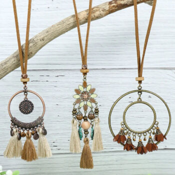 Conjunto 3 Colares Couro Vintage Étnico