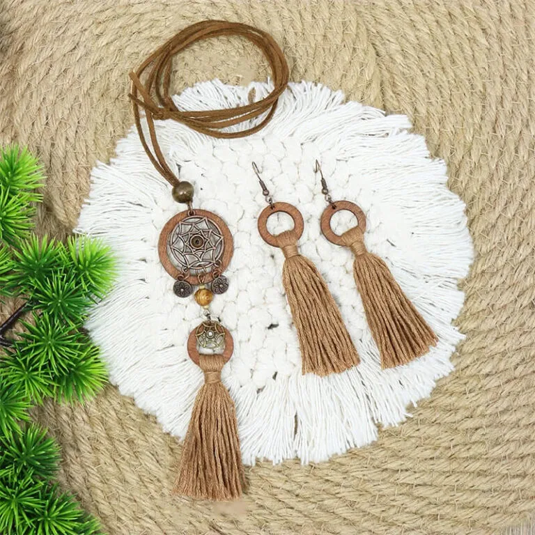 Conjunto Colar e Brincos Étnicos Apanhador de Sonhos