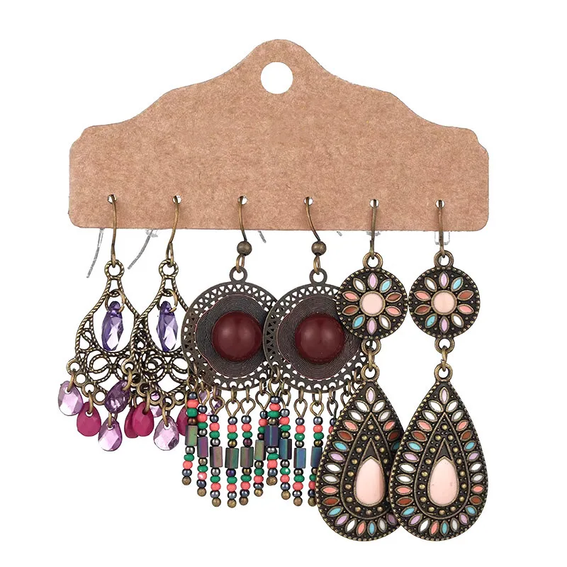 Conjunto 3 Pares de Brincos Boho Vintage - Pedras Espirituais