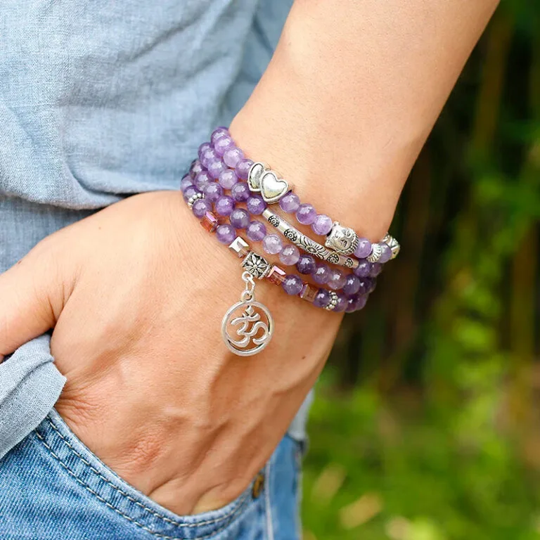 Pulseira Ametista com Pingente - Purificação Espiritual