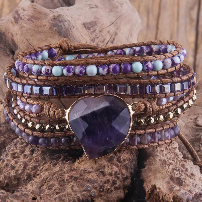 Pulseira Coração Ametista 5 voltas - Amor e Compaixão