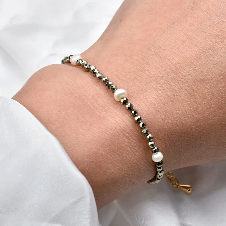 Pulseira de Pirita e Pérola