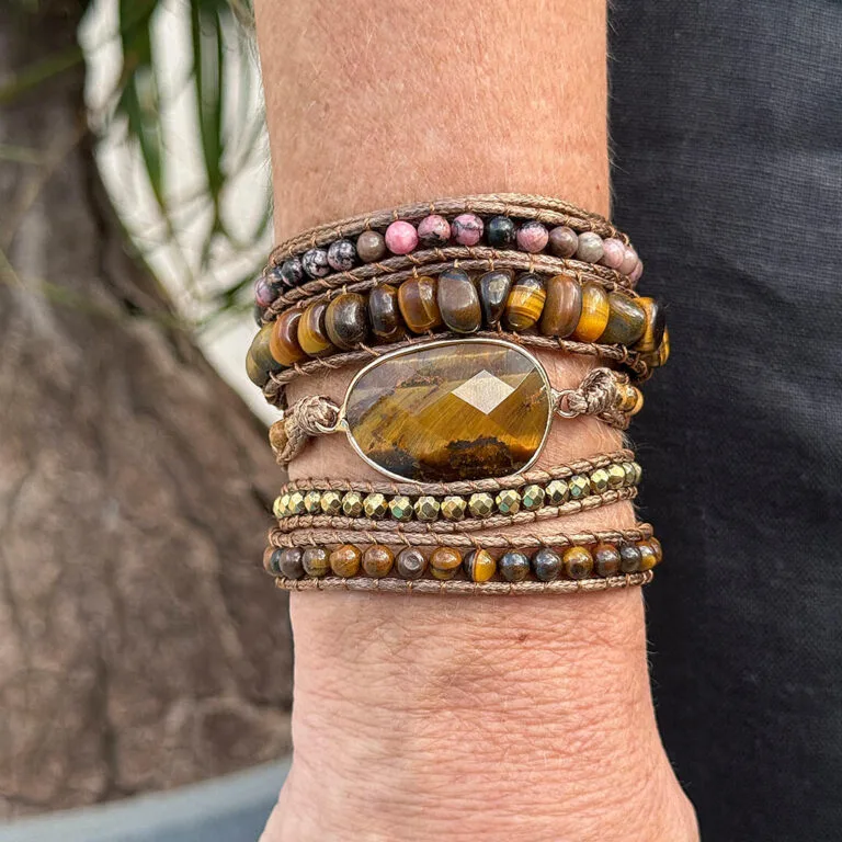 Pulseira Olho de Tigre 5 Voltas Gaya Boho Chic - Proteção e Estilo
