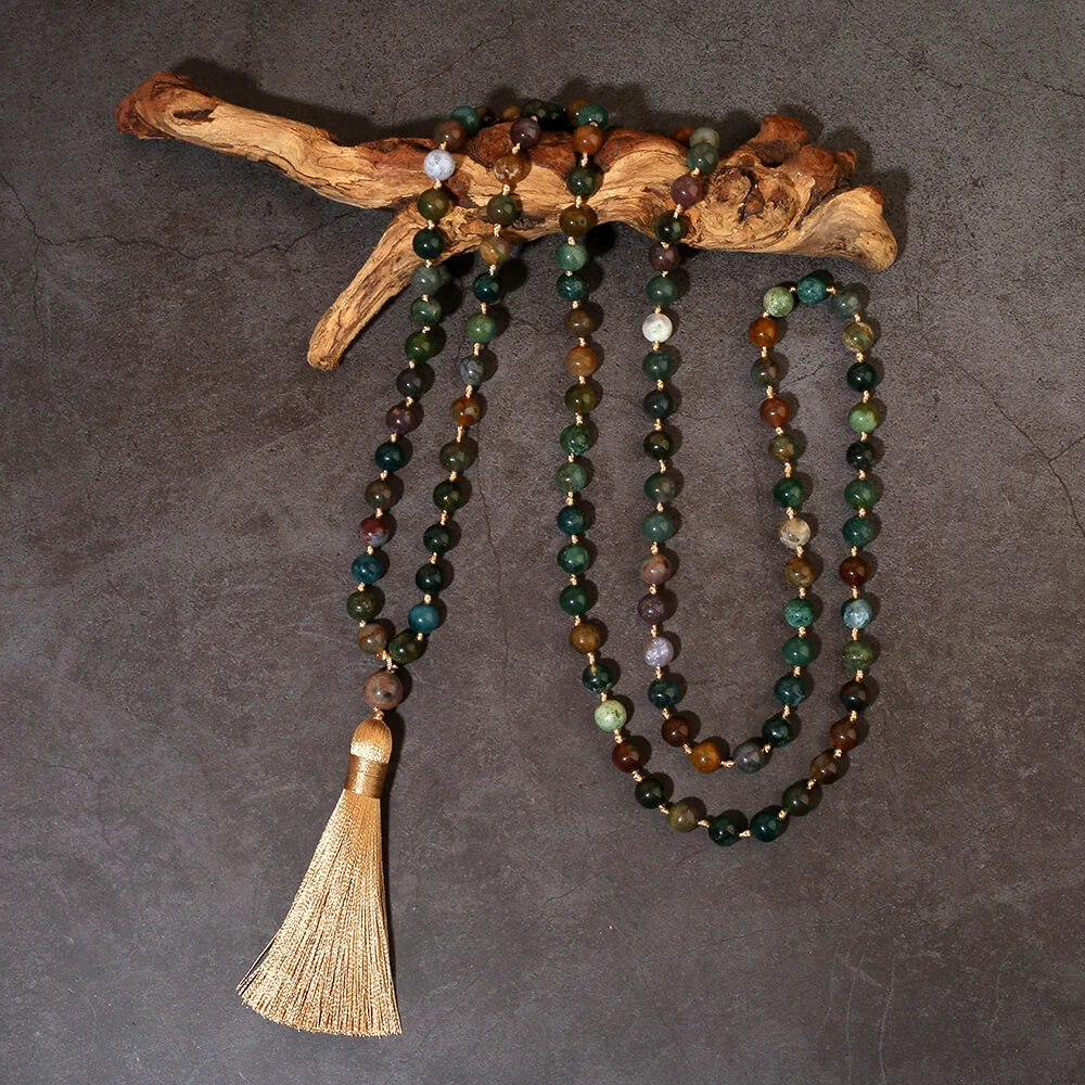 Japamala de 108 Contas de Ágata Indiana - Proteção, Equilíbrio e Cura Energética