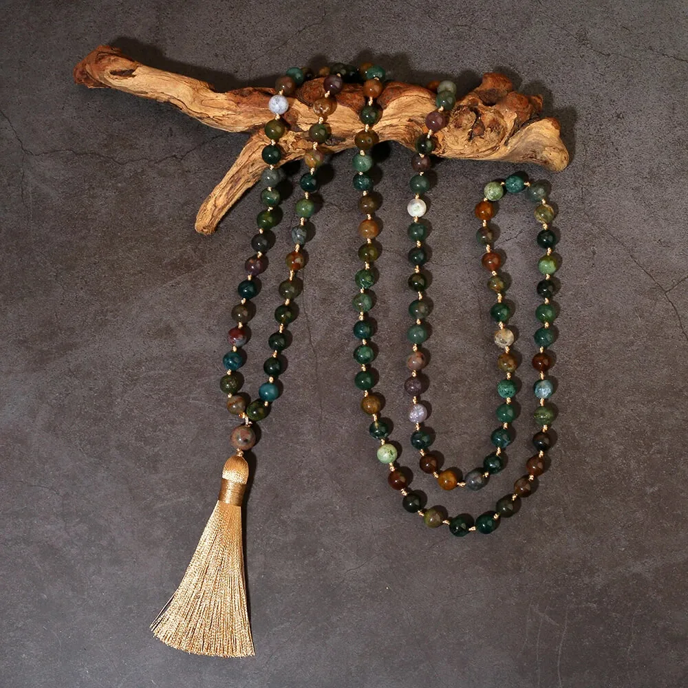 Japamala de 108 Contas de Ágata Indiana - Proteção, Equilíbrio e Cura Energética