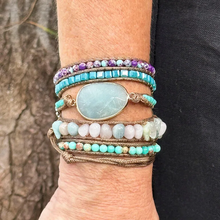 Pulseira Amazonita 5 Voltas Boho Chic Estela - Equilíbrio, Paz e Energia Positiva