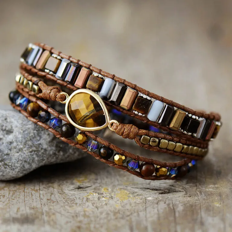 Pulseira Boho Chic Olho de Tigre Gota – 3 Voltas de Proteção e Estilo