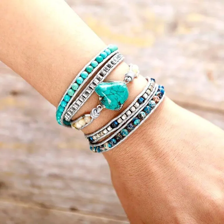 Pulseira Turquesa Natural 5 Voltas – Proteção, Equilíbrio e Energia Positiva