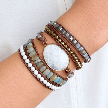 Pulseira 5 Voltas Howlita Natural Boho Chic - Calma e Harmonia