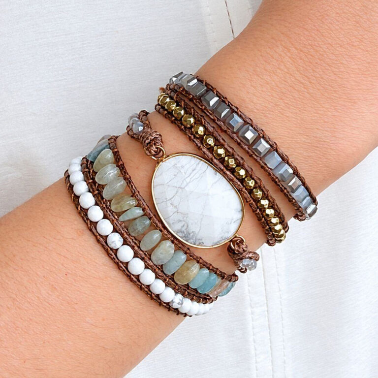 Pulseira 5 Voltas Howlita Natural Boho Chic - Calma e Harmonia