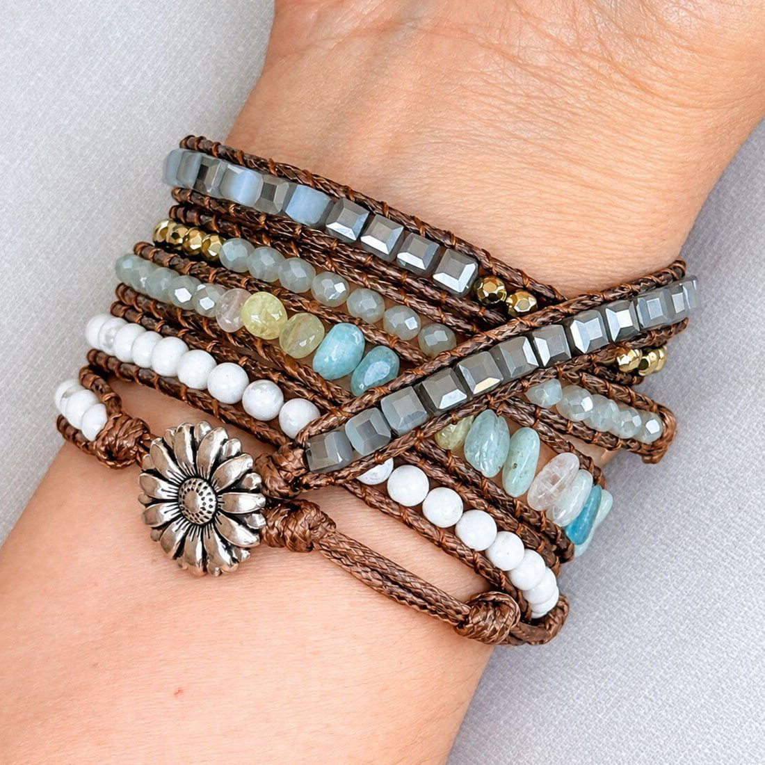 Pulseira 5 Voltas Howlita Natural Boho Chic - Calma e Harmonia